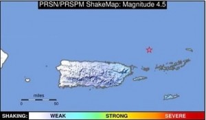 Mapa donde se ubica el epicentro del temblor del martes en la noche. (Fuente: Red Sísmica de Puerto Rico.)