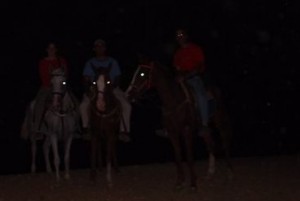En algunas cabalgatas nocturnas en las carreteras, lo único que se distingue es el brillo que refleja la luz en los ojos de los caballos (Archivo).