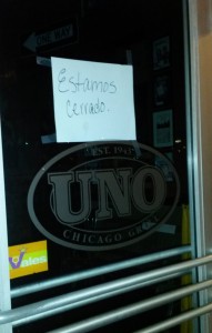 Pizzería UNO del Mayaguez Mall fue otro negocio que cerró operaciones en estos días en Mayaguez.