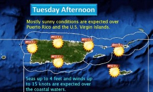 Pronóstico de la temperatura para el martes en la tarde (Servicio Nacional de Meteorología).