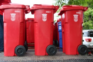 Recipientes de reciclaje entregados por el Municipio de Aguada a sus residentes (Suministrada).