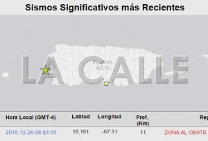 Mapa de la Red Sísmica de Puerto Rico que ubica el epicentro del temblor (Fuente Red Sísmica).